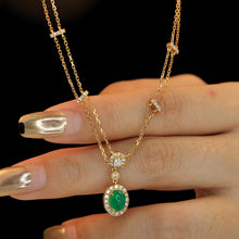 Load image into Gallery viewer, LUOWEND 18K Yellow Gold Natural Emerald Necklace for Women