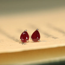 Load image into Gallery viewer, LUOWEND 18K Yellow Gold Real Natural Ruby Earrings for Women