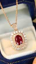 Load image into Gallery viewer, LUOWEND 18K Rose Gold Real Natural Ruby Necklace for Women