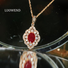 Load image into Gallery viewer, LUOWEND 18K Rose Gold Natural Ruby Necklace for Women