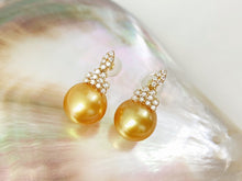 Load image into Gallery viewer, LUOWEND 18K Yellow Gold Real Natural Diamond and Gold Pearl Earrings for Women