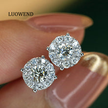 Load image into Gallery viewer, LUOWEND 18K White Gold Real Natural Diamond Stud Earrings for Women