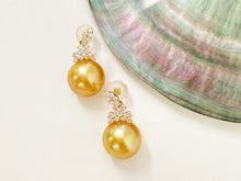 Load image into Gallery viewer, LUOWEND 18K Yellow Gold Real Natural Diamond and Gold Pearl Earrings for Women