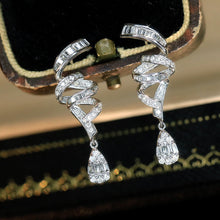 Load image into Gallery viewer, LUOWEND 18K White Gold Real Natural Diamond Drop Earrings for Women