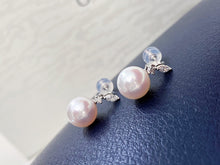 Load image into Gallery viewer, LUOWEND 18K White Gold Real Natural Diamond and Pearl Earrings for Women
