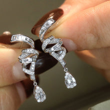 Load image into Gallery viewer, LUOWEND 18K White Gold Real Natural Diamond Drop Earrings for Women