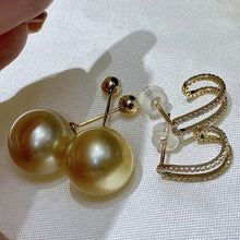 Load image into Gallery viewer, LUOWEND 18K Yellow Gold Natural Diamond and Pearl Earrings for Women
