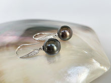 Load image into Gallery viewer, LUOWEND 18K White Gold Real Natural Diamond and Tahiti Black Pearl Earrings for Women