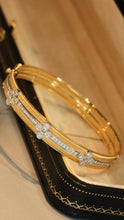 Load image into Gallery viewer, LUOWEND 18K White and Yellow Gold Real Natural Diamond Bangle for Women