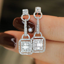 Load image into Gallery viewer, LUOWEND 18K White Gold Real Natural Diamond Drop Earrings for Women