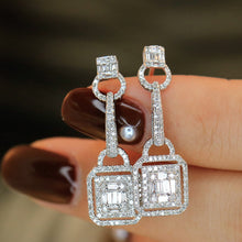 Load image into Gallery viewer, LUOWEND 18K White Gold Real Natural Diamond Drop Earrings for Women