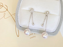 Load image into Gallery viewer, LUOWEND 18K White Gold Real Natural Diamond and Akoya Pearl Earrings for Women