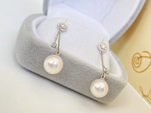 Load image into Gallery viewer, LUOWEND 18K White Gold Real Natural Diamond and Akoya Pearl Earrings for Women