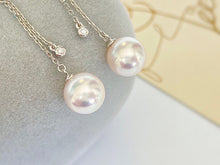 Load image into Gallery viewer, LUOWEND 18K White Gold Real Natural Diamond and Akoya Pearl Earrings for Women