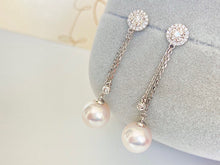 Load image into Gallery viewer, LUOWEND 18K White Gold Real Natural Diamond and Akoya Pearl Earrings for Women