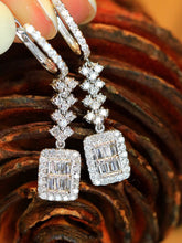 Load image into Gallery viewer, LUOWEND 18K White Gold Real Natural Diamond Drop Earrings for Women