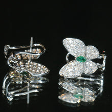 Load image into Gallery viewer, LUOWEND 18K White Gold Real Natural Emerald and Diamond Gemstone Earrings for Women