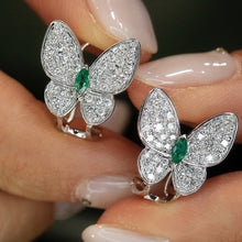 Load image into Gallery viewer, LUOWEND 18K White Gold Real Natural Emerald and Diamond Gemstone Earrings for Women