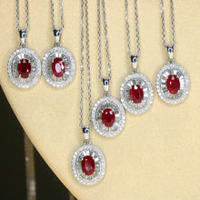 Load image into Gallery viewer, LUOWEND 18K White Gold Real Natural Ruby and Diamond Gemstone Necklace for Women