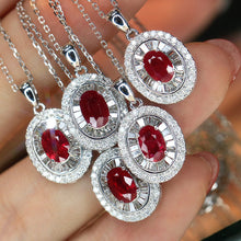 Load image into Gallery viewer, LUOWEND 18K White Gold Real Natural Ruby and Diamond Gemstone Necklace for Women