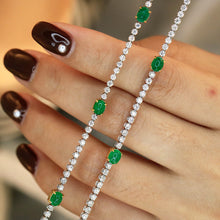 Load image into Gallery viewer, LUOWEND 18K White and Yellow Gold Real Natural Emerald and Diamond Gemstone Bracelet for Women