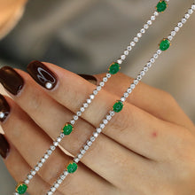 Load image into Gallery viewer, LUOWEND 18K White and Yellow Gold Real Natural Emerald and Diamond Gemstone Bracelet for Women