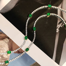 Load image into Gallery viewer, LUOWEND 18K White and Yellow Gold Real Natural Emerald and Diamond Gemstone Bracelet for Women