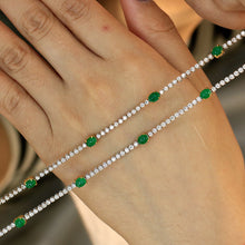 Load image into Gallery viewer, LUOWEND 18K White and Yellow Gold Real Natural Emerald and Diamond Gemstone Bracelet for Women