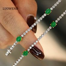 Load image into Gallery viewer, LUOWEND 18K White and Yellow Gold Real Natural Emerald and Diamond Gemstone Bracelet for Women
