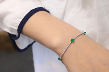 Load image into Gallery viewer, LUOWEND 18K White and Yellow Gold Real Natural Emerald and Diamond Gemstone Bracelet for Women