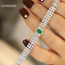 Load image into Gallery viewer, LUOWEND 18K White Gold Real Natural Emerald and Diamond Gemstone Bracelet for Women