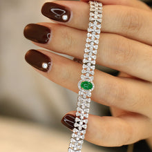 Load image into Gallery viewer, LUOWEND 18K White Gold Real Natural Emerald and Diamond Gemstone Bracelet for Women