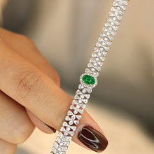 Load image into Gallery viewer, LUOWEND 18K White Gold Real Natural Emerald and Diamond Gemstone Bracelet for Women