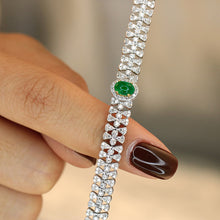 Load image into Gallery viewer, LUOWEND 18K White Gold Real Natural Emerald and Diamond Gemstone Bracelet for Women
