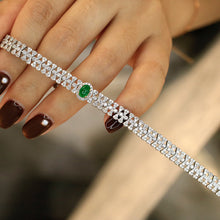 Load image into Gallery viewer, LUOWEND 18K White Gold Real Natural Emerald and Diamond Gemstone Bracelet for Women
