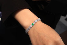 Load image into Gallery viewer, LUOWEND 18K White Gold Real Natural Emerald and Diamond Gemstone Bracelet for Women