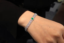 Load image into Gallery viewer, LUOWEND 18K White Gold Real Natural Emerald and Diamond Gemstone Bracelet for Women
