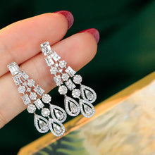Load image into Gallery viewer, LUOWEND 18K White Gold Real Natural Diamond Drop Earrings for Women