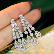 Load image into Gallery viewer, LUOWEND 18K White Gold Real Natural Diamond Drop Earrings for Women