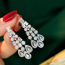 Load image into Gallery viewer, LUOWEND 18K White Gold Real Natural Diamond Drop Earrings for Women