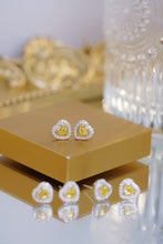 Load image into Gallery viewer, LUOWEND 18K White Gold Real Natural Yellow Diamond Stud Earrings for Women