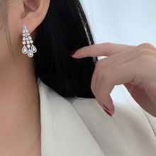 Load image into Gallery viewer, LUOWEND 18K White Gold Real Natural Diamond Drop Earrings for Women