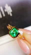 Load image into Gallery viewer, LUOWEND 18K Yellow Gold Real Natural Emerald Ring for Women