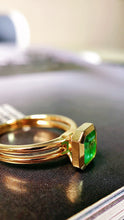 Load image into Gallery viewer, LUOWEND 18K Yellow Gold Real Natural Emerald Ring for Women