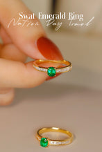 Load image into Gallery viewer, LUOWEND 18K Yellow Gold Real Natural Emerald Ring for Women