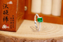 Load image into Gallery viewer, LUOWEND 18K White Gold Real Natural Emerald Ring for Women