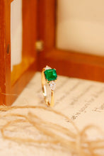 Load image into Gallery viewer, LUOWEND 18K Yellow Gold Real Natural Emerald Ring for Women