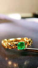 Load image into Gallery viewer, LUOWEND 18K Yellow Gold Real Natural Emerald Ring for Women