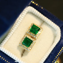 Load image into Gallery viewer, LUOWEND 18K White/Yellow Gold Fine Jewelry Natural Emerald Earrings for Women