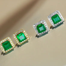 Load image into Gallery viewer, LUOWEND 18K White/Yellow Gold Fine Jewelry Natural Emerald Earrings for Women